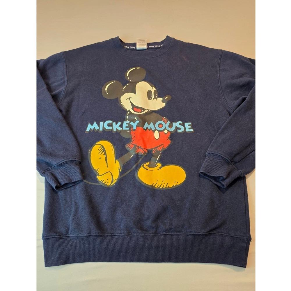 Disney Mickey Mouse Graphic Sweatshirt Navy Blue Crewneck Small AT26562